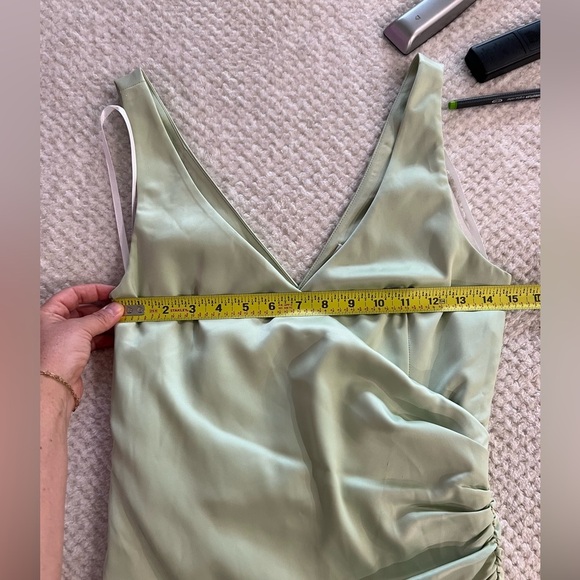 NWT Lovers and Friends Dawn Gown Sage Green draped satin maxi dress Revolve S - Picture 5 of 14
